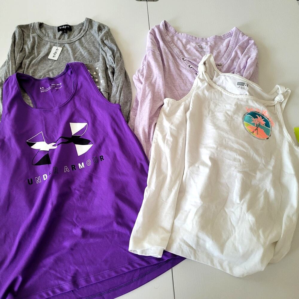 Lot Of 4‎ Girls Tops Tees New Kidpik Justice Under Armour Size L 12 XL 14 New
